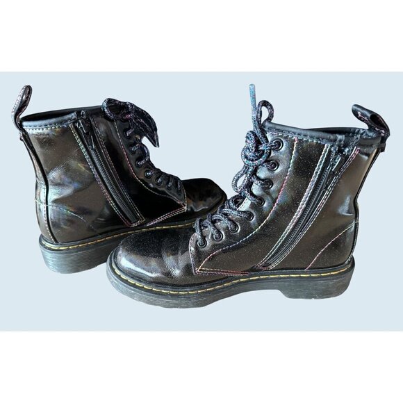 Dr Martens Youth Kids Black Combat Boots Rainbow Metallic Seams Size 3 - Picture 7 of 8